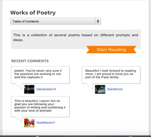 Wattpad page showing feedback from readers