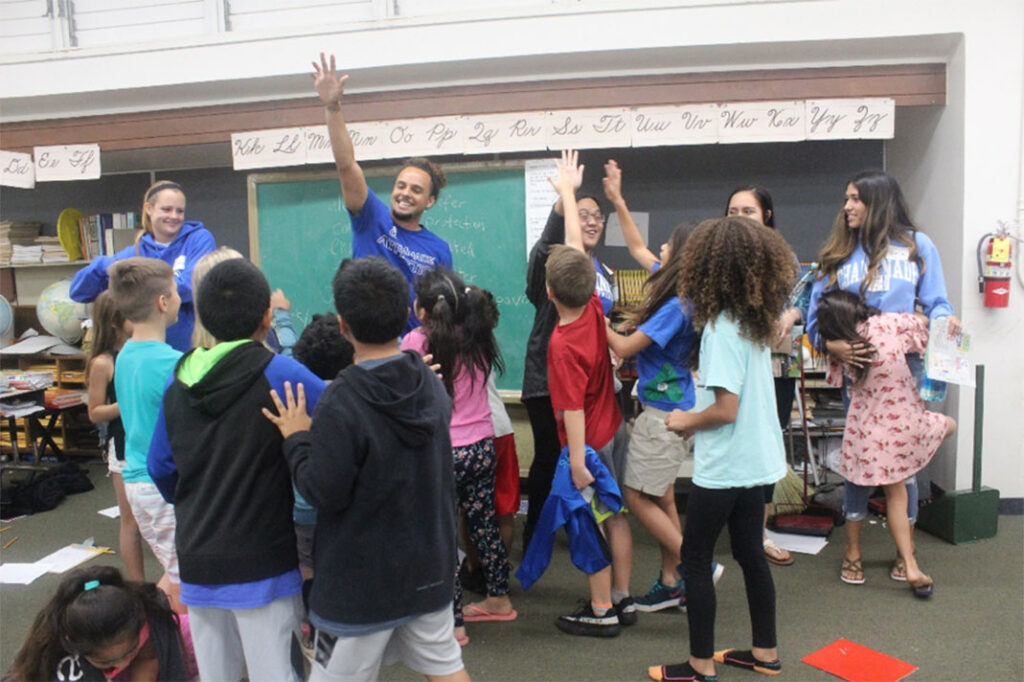 Students visiting a local elementary school during the Economic Literacy for Elementary School Students Program